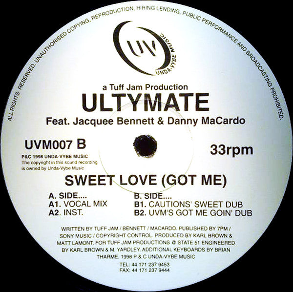 Ultymate Feat. Jacquee Bennett & Danny MaCardo : Sweet Love (Got Me) (12")