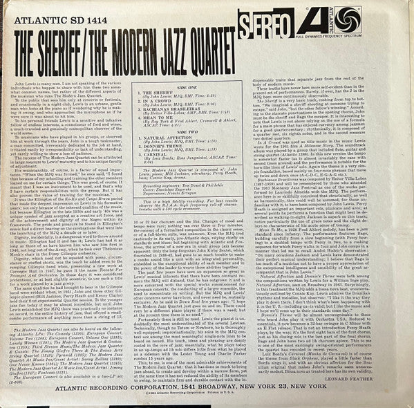 The Modern Jazz Quartet ~ The Sheriff (Vinyl) - Djungel & Jazz