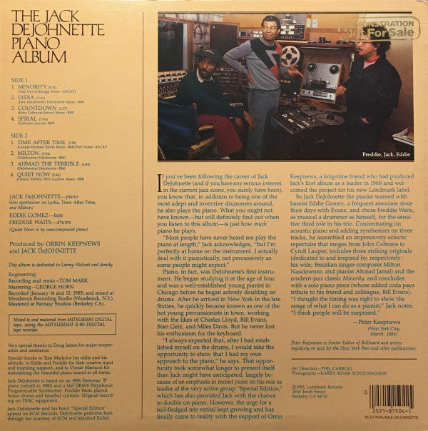 Jack DeJohnette ~ The Jack DeJohnette Piano Album (Vinyl) - Djungel & Jazz