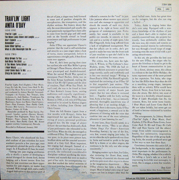 Anita O'Day ~ Trav'lin' Light (Vinyl) - Djungel & Jazz