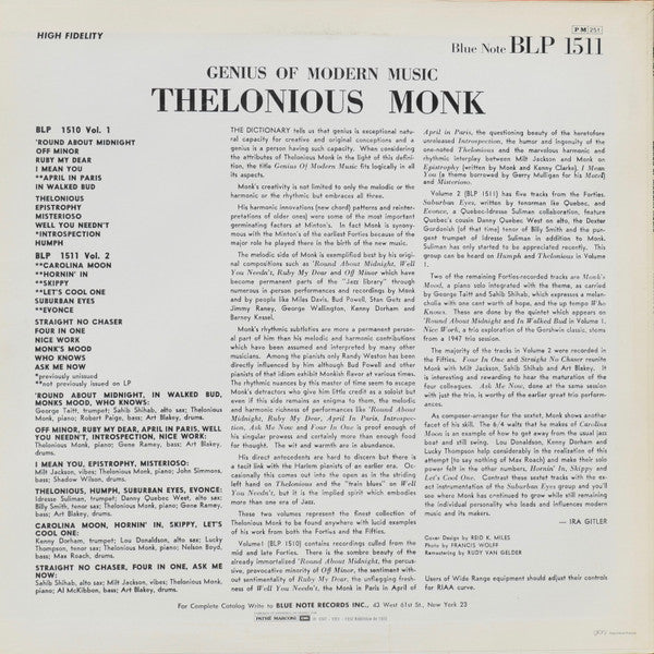 Thelonious Monk : Genius Of Modern Music Volume 2 (LP, Comp, Mono, RE)