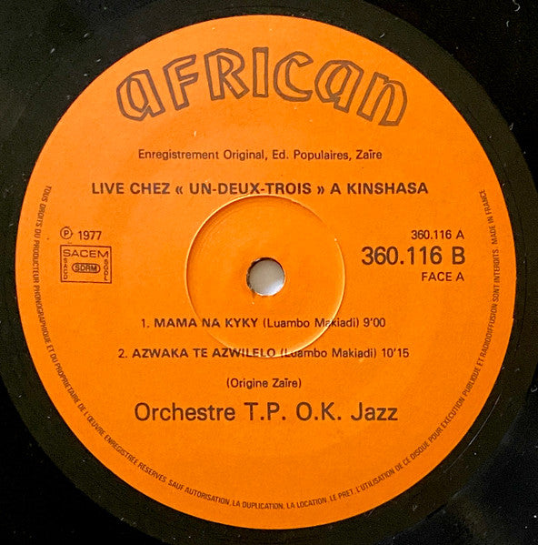 Orchestre T.P.O.K. Jazz ~ Live Chez "Un Deux Trois" A Kinshasa (Vinyl) - Djungel & Jazz