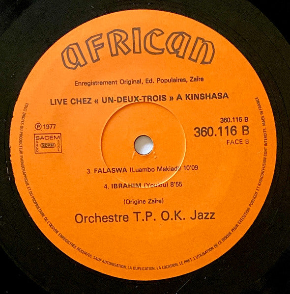 Orchestre T.P.O.K. Jazz ~ Live Chez "Un Deux Trois" A Kinshasa (Vinyl) - Djungel & Jazz