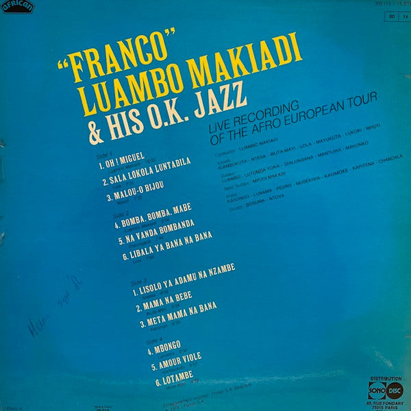 Franco & His Orchestre T.P.O.K. Jazz ~ Live Recording Of The Afro European Tour (Vinyl) - Djungel & Jazz