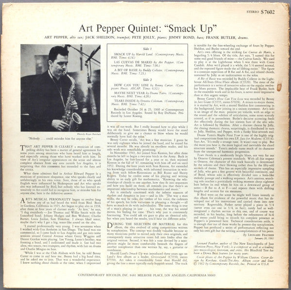 Art Pepper Quintet ~ Smack Up (Vinyl) - Djungel & Jazz