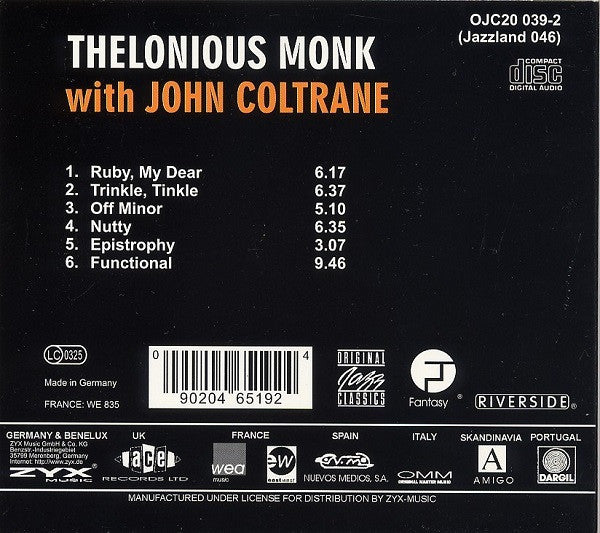 Thelonious Monk With John Coltrane ~ Thelonious Monk With John Coltrane (Vinyl) - Djungel & Jazz