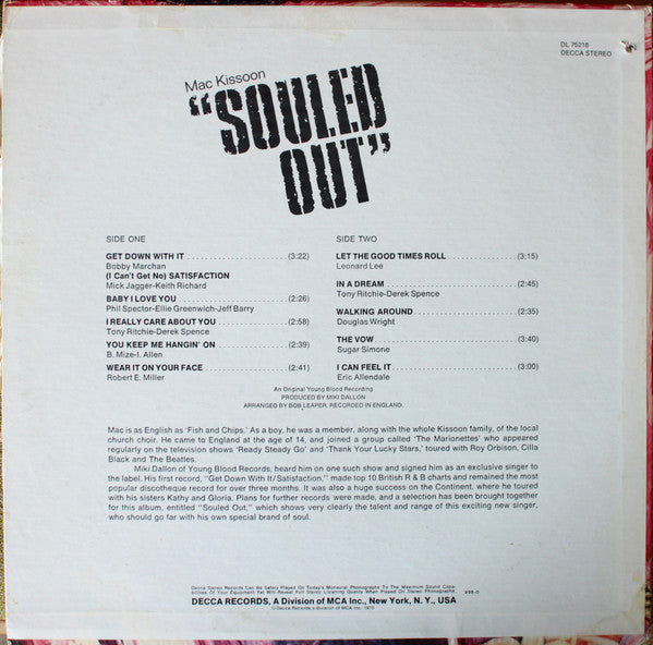 Mac Kissoon ~ Souled Out (Vinyl) - Djungel & Jazz