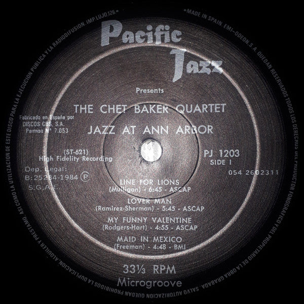 Chet Baker Quartet ~ Jazz At Ann Arbor (Vinyl) - Djungel & Jazz