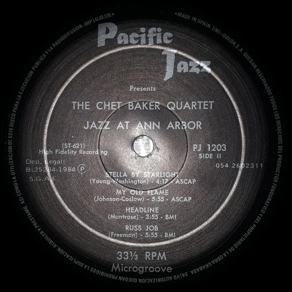 Chet Baker Quartet ~ Jazz At Ann Arbor (Vinyl) - Djungel & Jazz