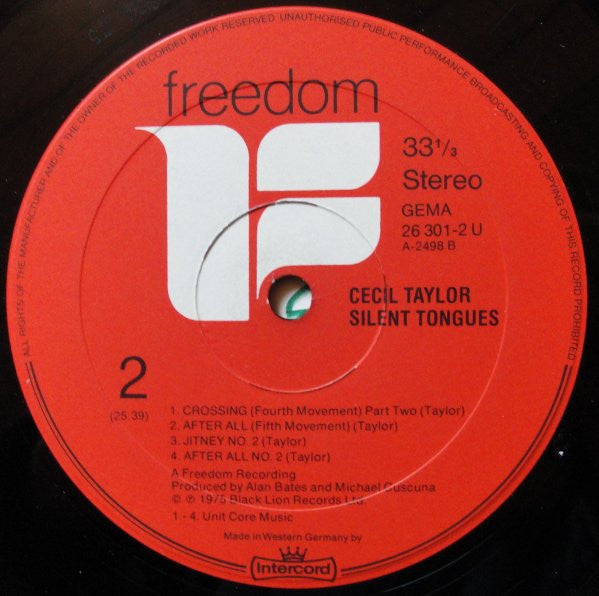 Cecil Taylor : Silent Tongues (LP, Album)