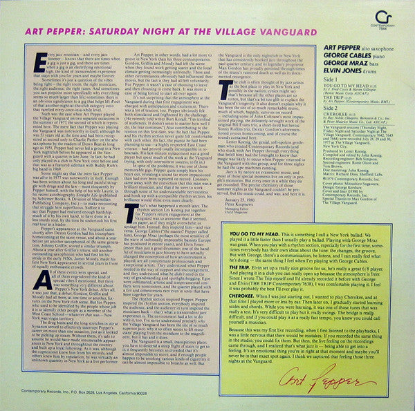 Art Pepper ~ Saturday Night At The Village Vanguard (Vinyl) - Djungel & Jazz