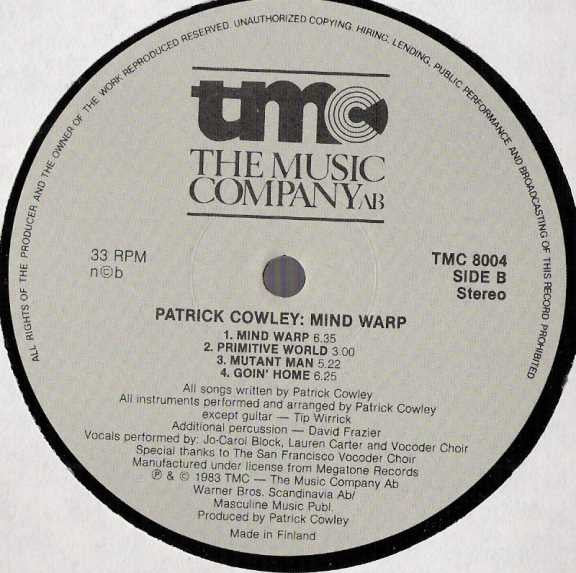 Patrick Cowley ~ Mind Warp (Vinyl) - Djungel & Jazz