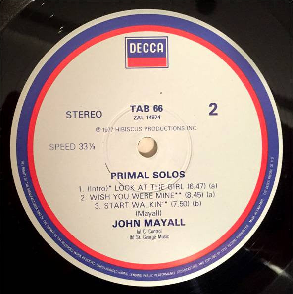 John Mayall : Primal Solos (LP, Album)