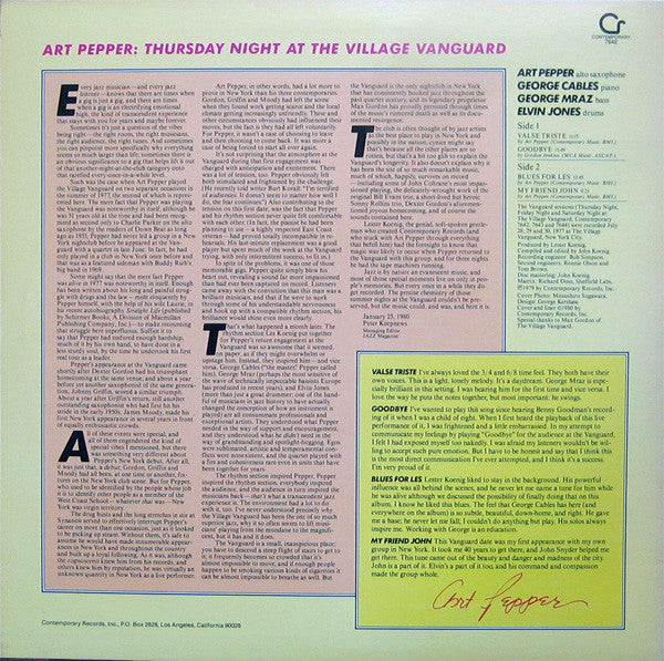 Art Pepper ~ Thursday Night At The Village Vanguard (Vinyl) - Djungel & Jazz