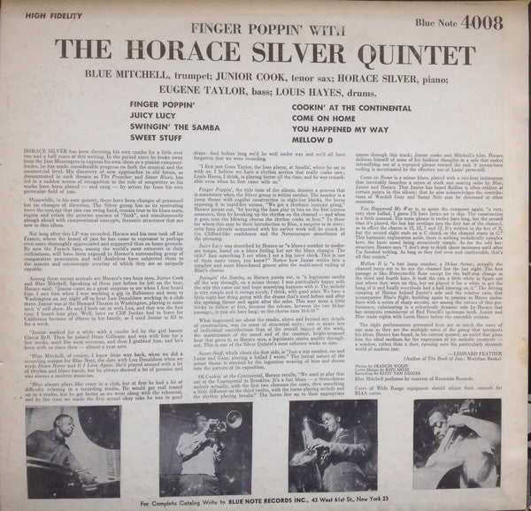 The Horace Silver Quintet ~ Finger Poppin' With The Horace Silver Quintet (Vinyl) - Djungel & Jazz