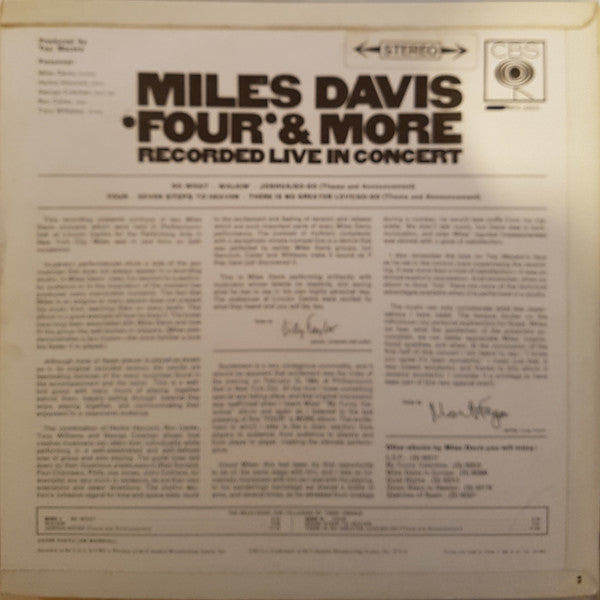 Miles Davis : 'Four' & More - Recorded Live In Concert (LP, Album)