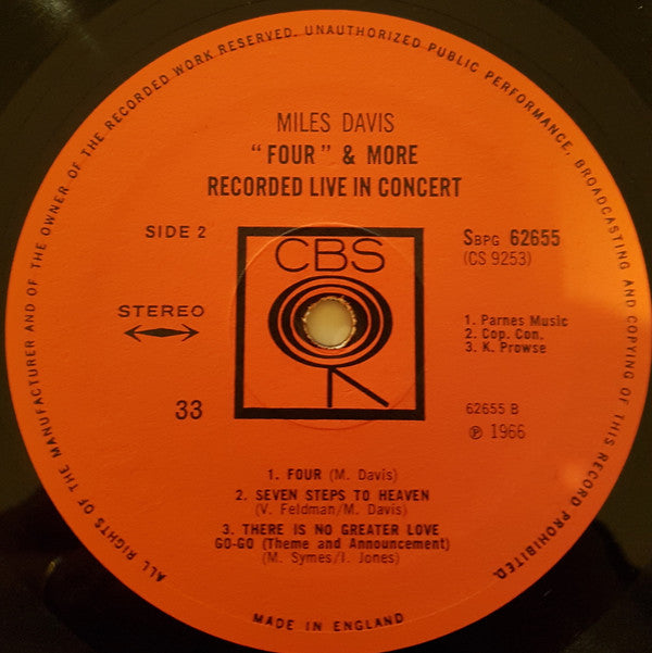 Miles Davis : 'Four' & More - Recorded Live In Concert (LP, Album)
