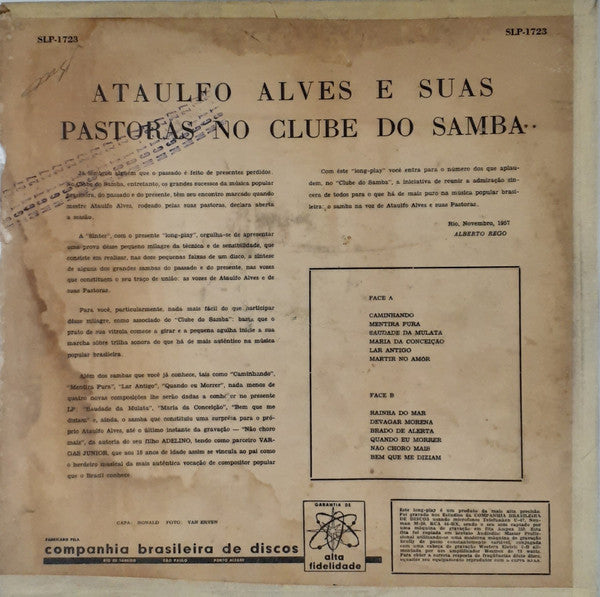 Ataulfo Alves E Suas Pastoras : No Club Do Samba (LP, Album)