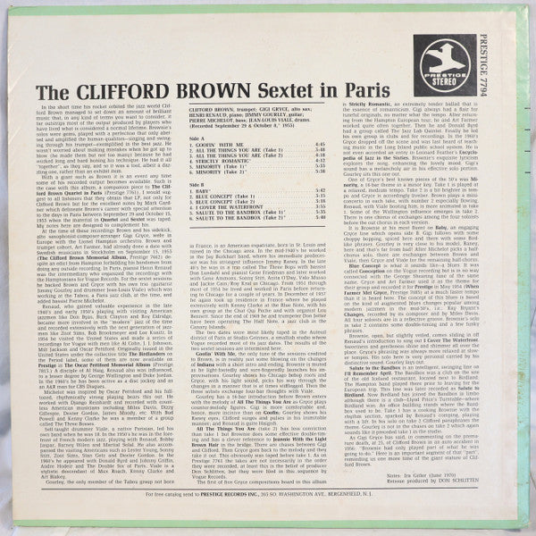 The Clifford Brown Sextet* : The Clifford Brown Sextet In Paris (LP, Comp, RE, RM)