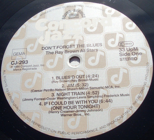 The Ray Brown All Stars ~ Don't Forget The Blues (Vinyl) - Djungel & Jazz