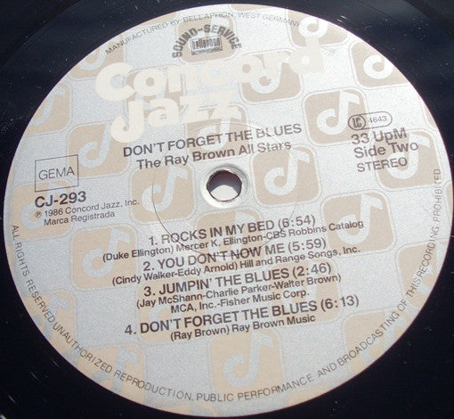 The Ray Brown All Stars ~ Don't Forget The Blues (Vinyl) - Djungel & Jazz