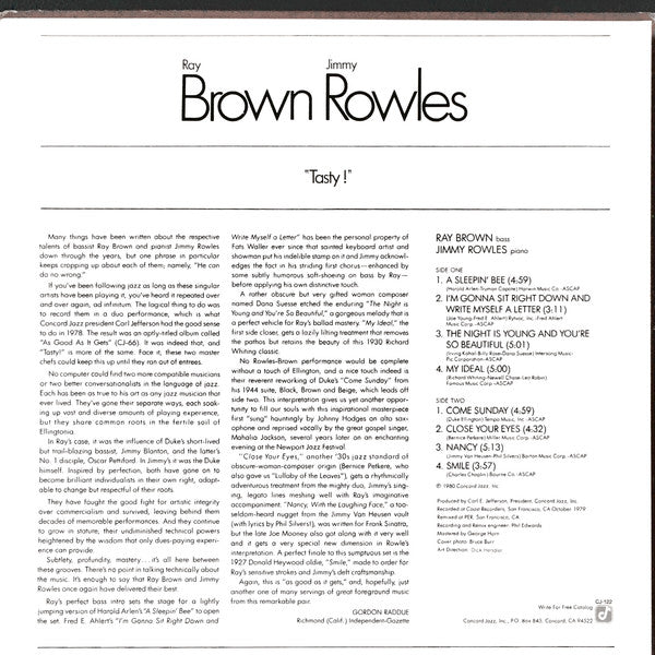 Ray Brown and Jimmy Rowles ~ Tasty! (Vinyl) - Djungel & Jazz