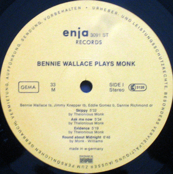 Bennie Wallace, Jimmy Knepper, Eddie Gomez, Dannie Richmond : Bennie Wallace Plays Monk (LP, Album)