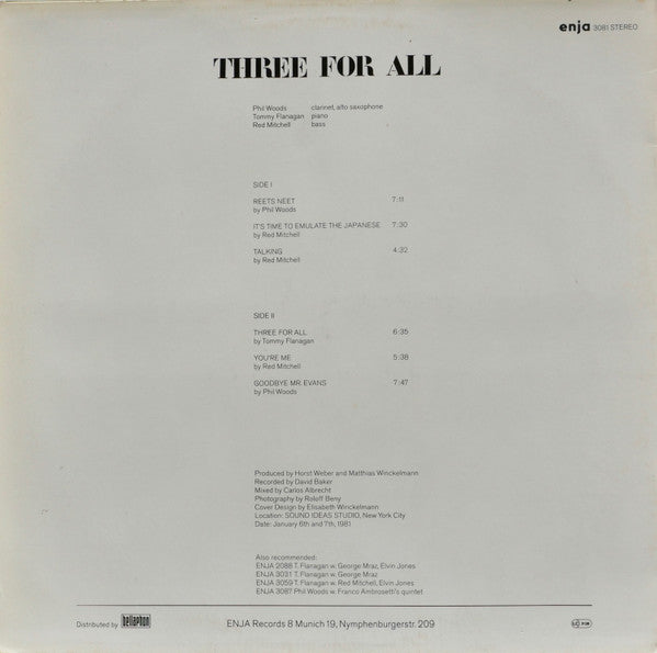 Phil Woods / Tommy Flanagan / Red Mitchell ~ Three For All (Vinyl) - Djungel & Jazz