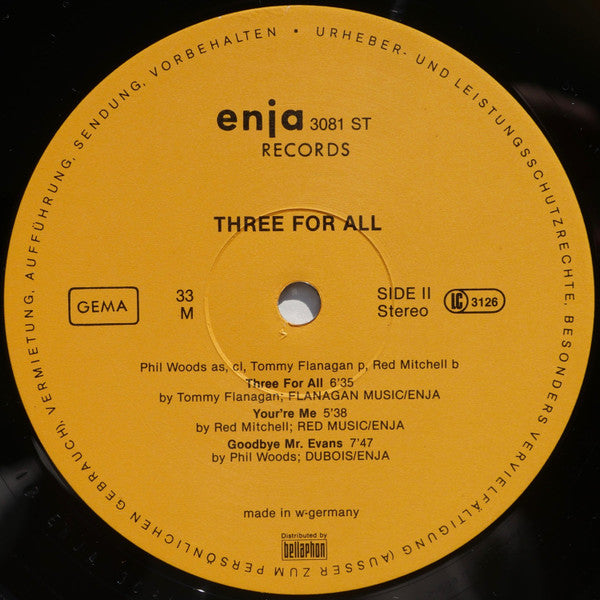 Phil Woods / Tommy Flanagan / Red Mitchell ~ Three For All (Vinyl) - Djungel & Jazz