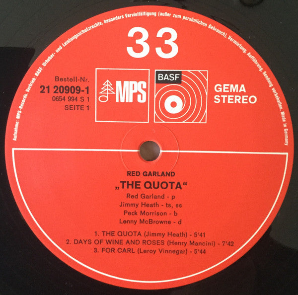 Red Garland ~ The Quota (Vinyl) - Djungel & Jazz