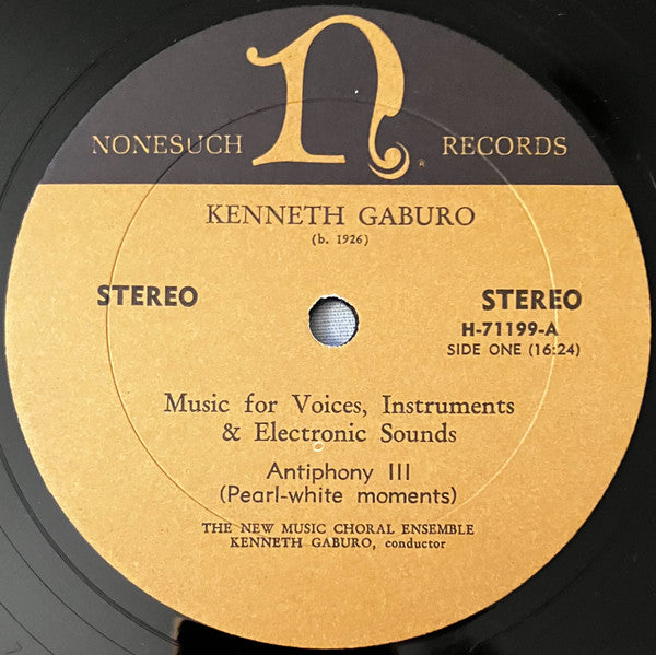 Kenneth Gaburo : Music For Voices, Instruments & Electronic Sounds (LP, Album, RP)