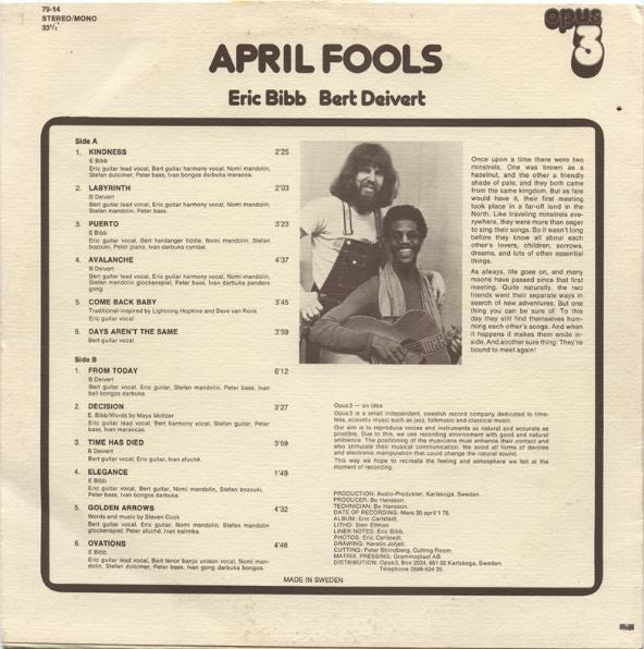 Eric Bibb & Bert Deivert ~ April Fools (Vinyl) - Djungel & Jazz