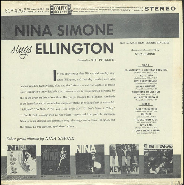 Nina Simone : Nina Simone Sings Duke Ellington (LP, Album, Alt)