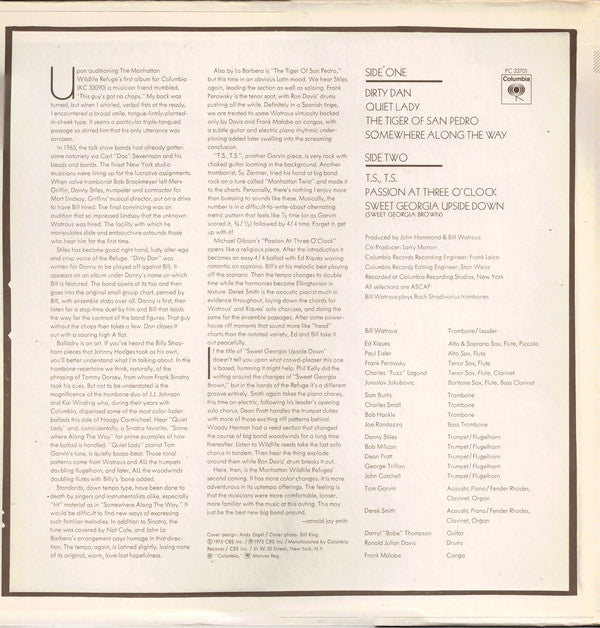 Bill Watrous And The Manhattan Wildlife Refuge ~ The Tiger Of San Pedro (Vinyl) - Djungel & Jazz