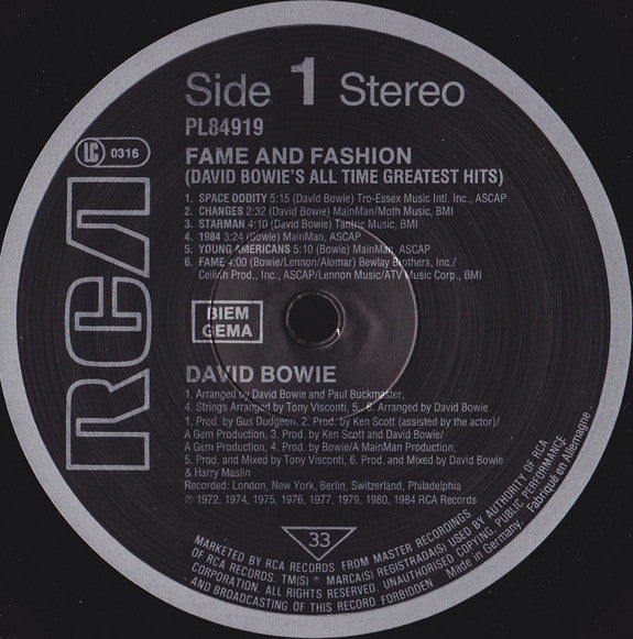 David Bowie ~ Fame And Fashion (David Bowie's All Time Greatest Hits) (Vinyl) - Djungel & Jazz
