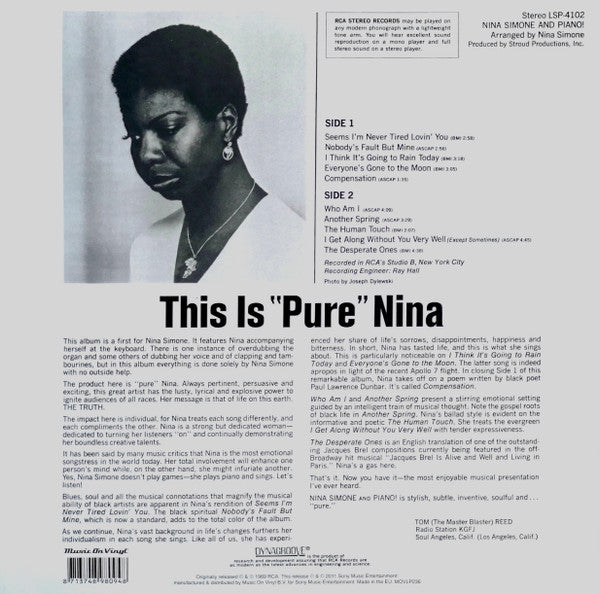 Nina Simone ~ Nina Simone And Piano! (Vinyl) - Djungel & Jazz