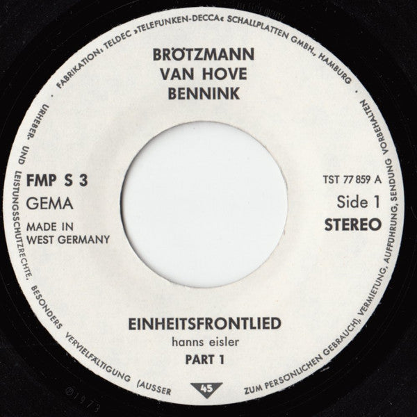 Hanns Eisler - Brötzmann / Van Hove / Bennink ~ Einheitsfrontlied (Vinyl) - Djungel & Jazz