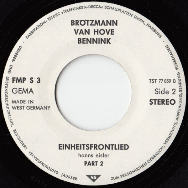 Hanns Eisler - Brötzmann / Van Hove / Bennink ~ Einheitsfrontlied (Vinyl) - Djungel & Jazz