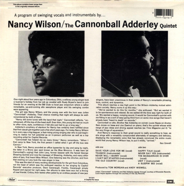 Nancy Wilson / Cannonball Adderley : Nancy Wilson / Cannonball Adderley (LP, Album, RE)