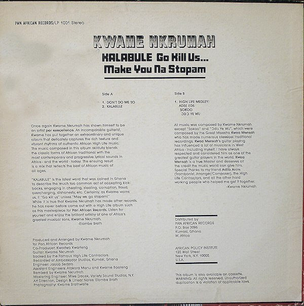 Kwame Nkrumah  ~ Kalabule Go Kill Us... Make You Na Stopam (Vinyl) - Djungel & Jazz