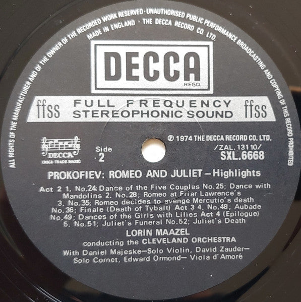 Prokofiev, Cleveland Orchestra, Lorin Maazel ~ Romeo & Juliet - Highlights (Vinyl) - Djungel & Jazz