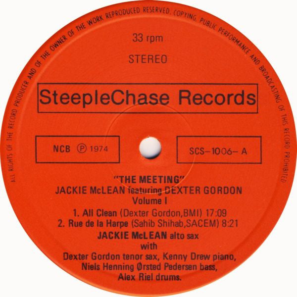 Jackie McLean Featuring Dexter Gordon ~ The Meeting Vol. 1 (Vinyl) - Djungel & Jazz