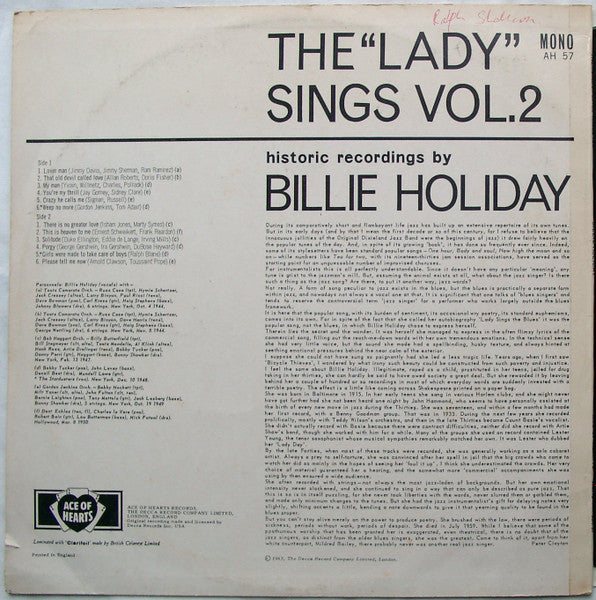 Billie Holiday ~ The Lady Sings - Vol. 2 (Vinyl) - Djungel & Jazz