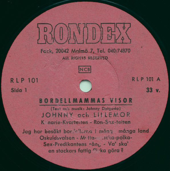 Johnny Bode Och Lillemor Dahlqvist, Kanarie-Kvartetten, Ron-Sextetten ~ Bordell Mammas Visor! (Vinyl) - Djungel & Jazz