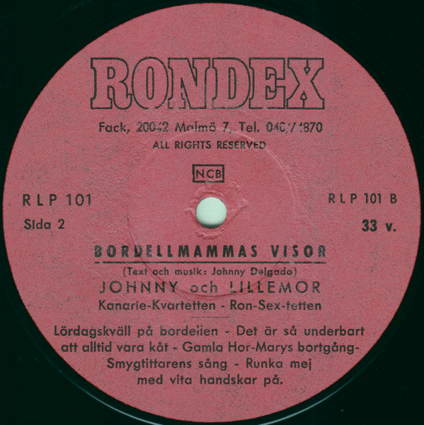 Johnny Bode Och Lillemor Dahlqvist, Kanarie-Kvartetten, Ron-Sextetten ~ Bordell Mammas Visor! (Vinyl) - Djungel & Jazz