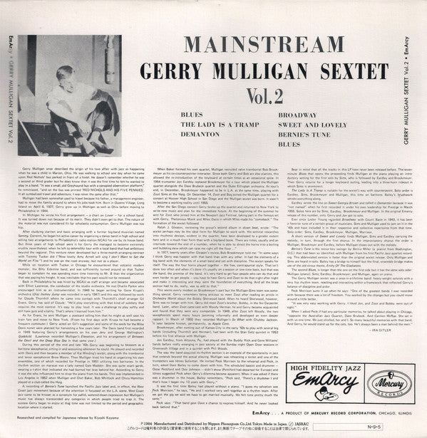 Gerry Mulligan And His Sextet ~ Mainstream Of Jazz Vol. 2 (Vinyl) - Djungel & Jazz