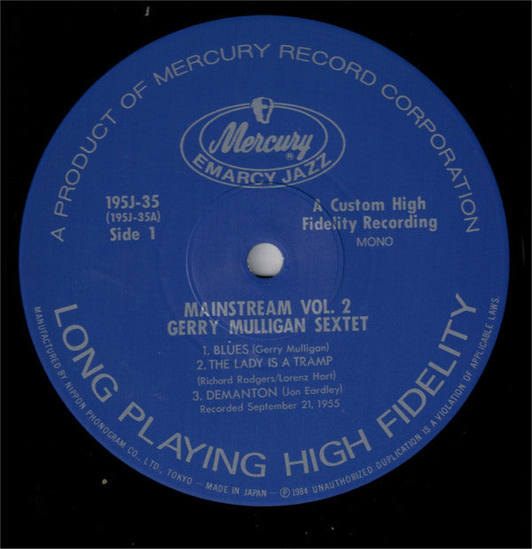 Gerry Mulligan And His Sextet ~ Mainstream Of Jazz Vol. 2 (Vinyl) - Djungel & Jazz