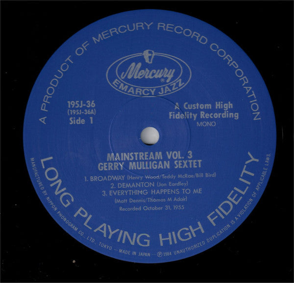 Gerry Mulligan And His Sextet ~ Mainstream Of Jazz Vol. 3 (Vinyl) - Djungel & Jazz