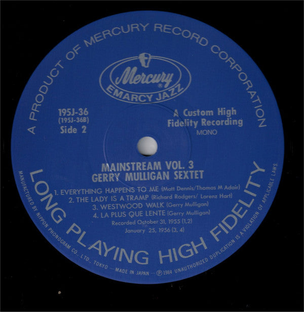 Gerry Mulligan And His Sextet ~ Mainstream Of Jazz Vol. 3 (Vinyl) - Djungel & Jazz