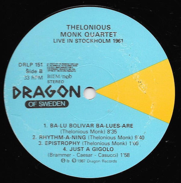 The Thelonious Monk Quartet ~ Live In Stockholm 1961 (Vinyl) - Djungel & Jazz